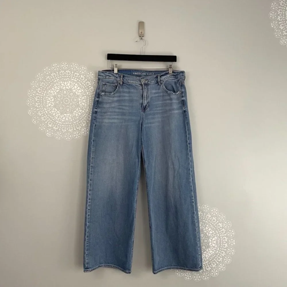 American Eagle Low Rise Skater Wide Leg Baggy Jeans Size 14